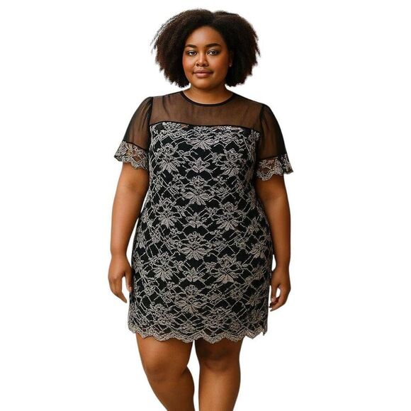 Handmade Black & White Embroidered Sheer Lacey Dress Plus Size - Picture 1 of 8